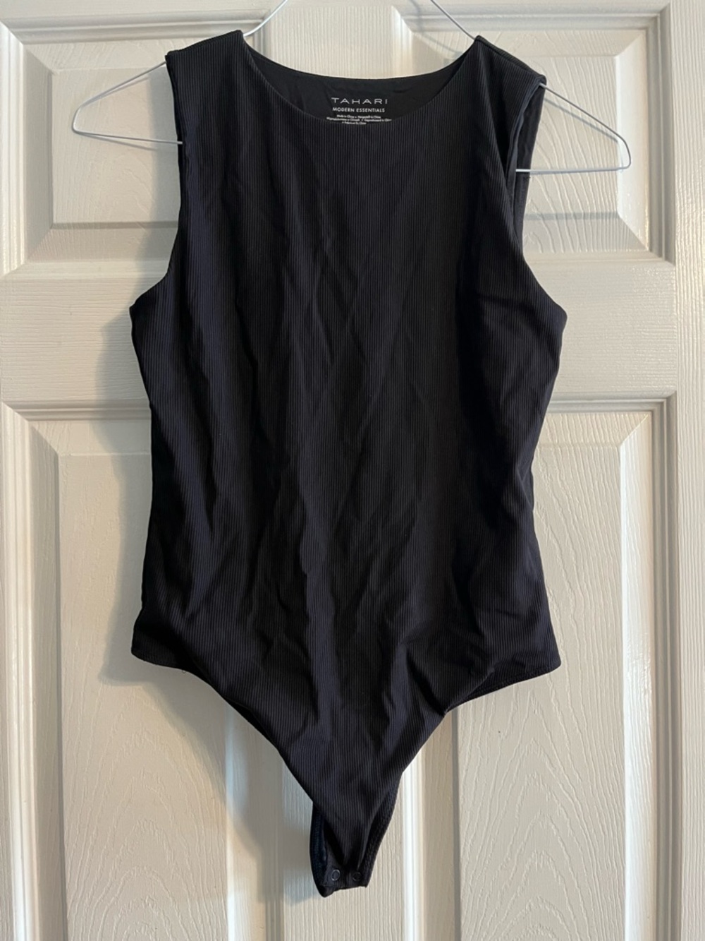 Tahari Modern Essentials Black Ribbed Bodysuit Medium Nylon Elastane Stretch